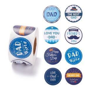 500 Happy Father's Day Stickers, 8 different Label Designs